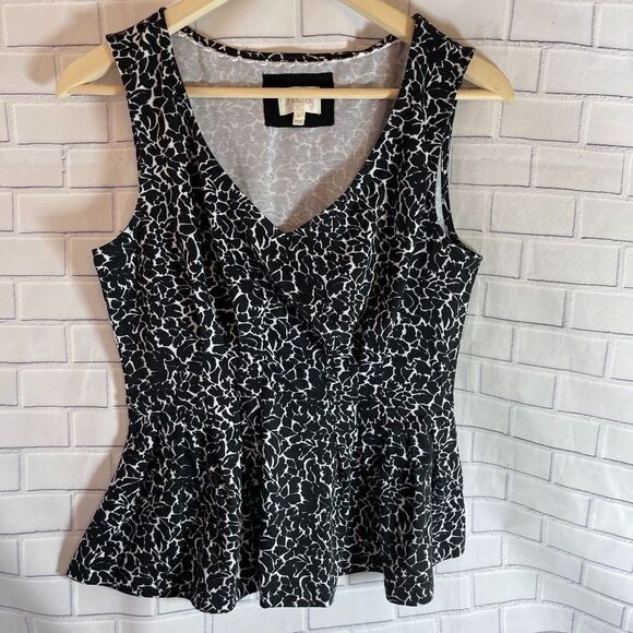 Anthro Deletta Black/White Peplum Pleated Top Sz M - Picture 1 of 6